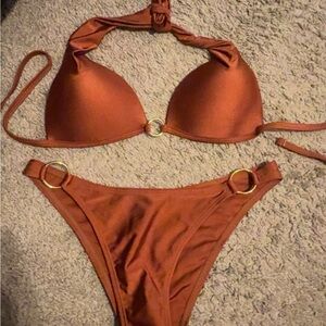 SHEIN Brown and Gold Bikini Set with Triangle Top